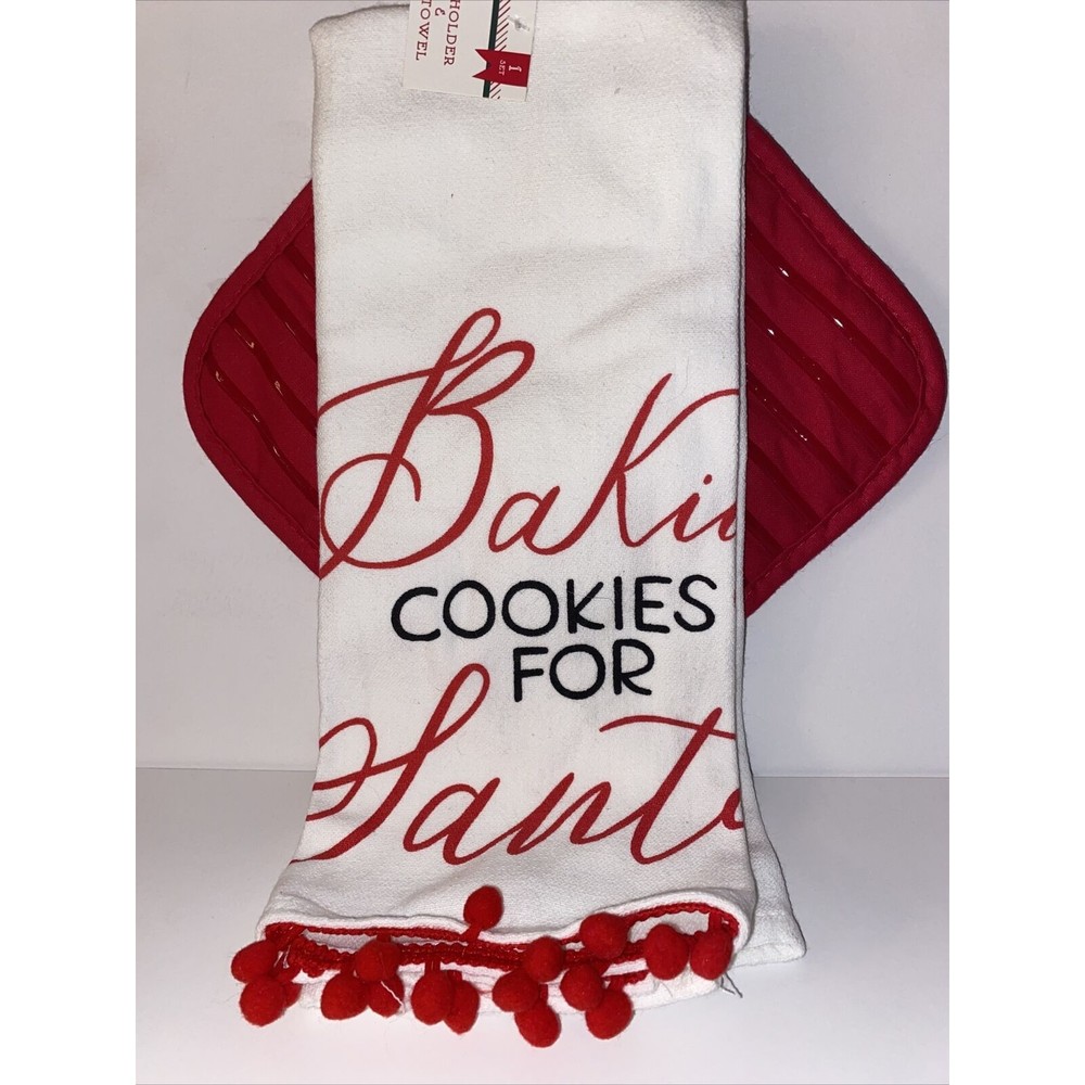 Baking Cookies For Santa Pot Holder and Dish Towel Set  (2 Pieces In Set) NEW